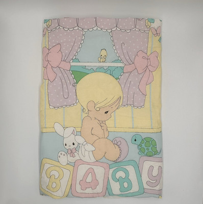 Vintage Precious Moments Our Baby Crib Quilt Nursery Blanket Handmade 44x34 VTG