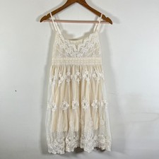 Lace Babydoll Dress Cream Sleeveless Bohemian Festival Fairy Feminine Medium