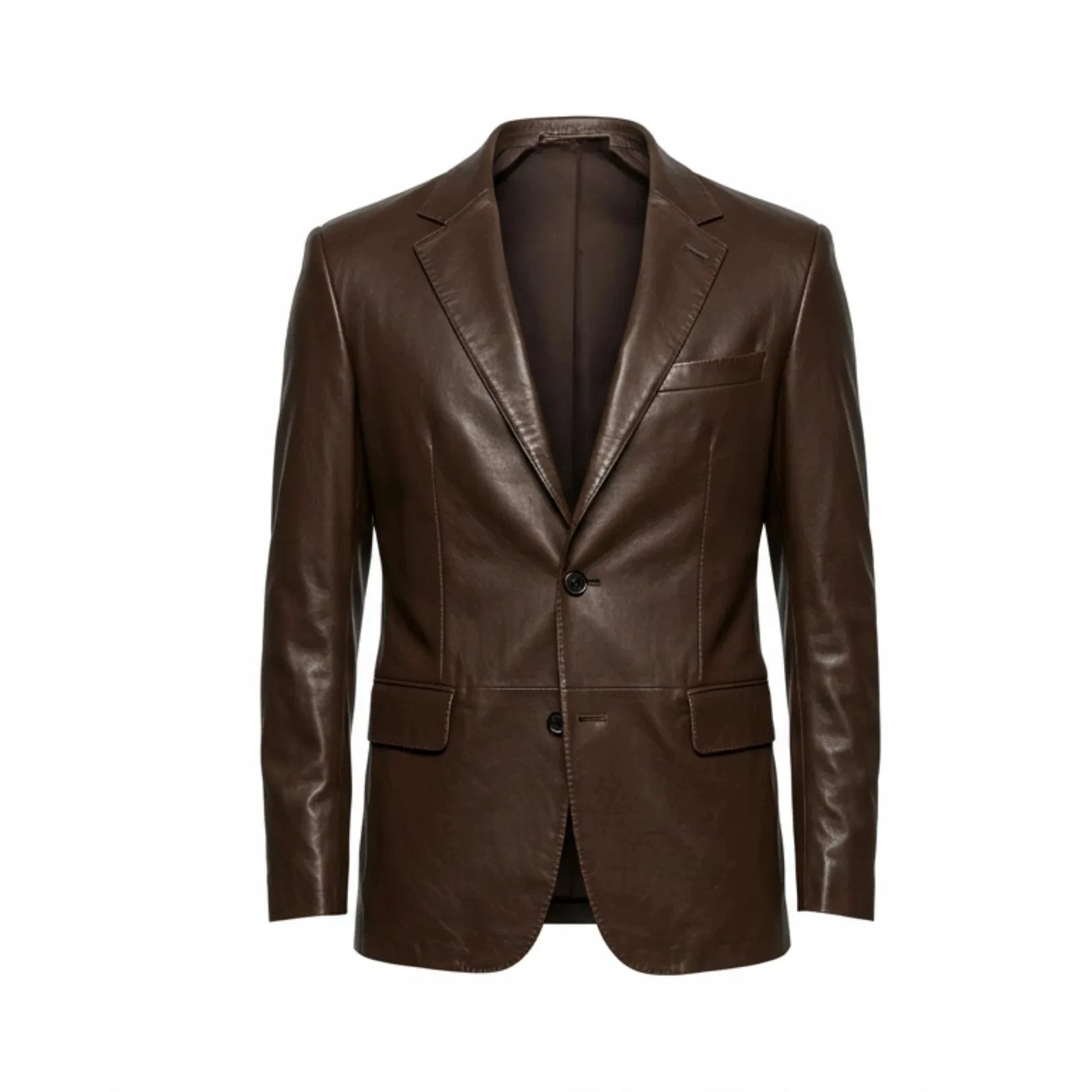 Men's Genuine Leather Blazer Two Button Jacket Handmade Vintage Style Coat Brown