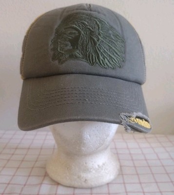 Vtg Native American Indian Chief Cap Hat Gray Adjustable Embroidered Mesh 4 Him