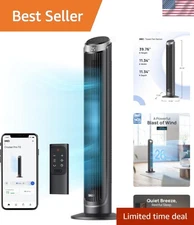 Smart 40-Inch Tower Fan with 90° Oscillation - Quiet & Powerful Cooling