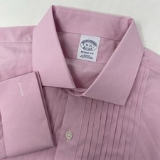 Brooks Brothers Tuxedo Shirt Mens 18-35 Pink Regent Fit Pleated Bib French Cuff