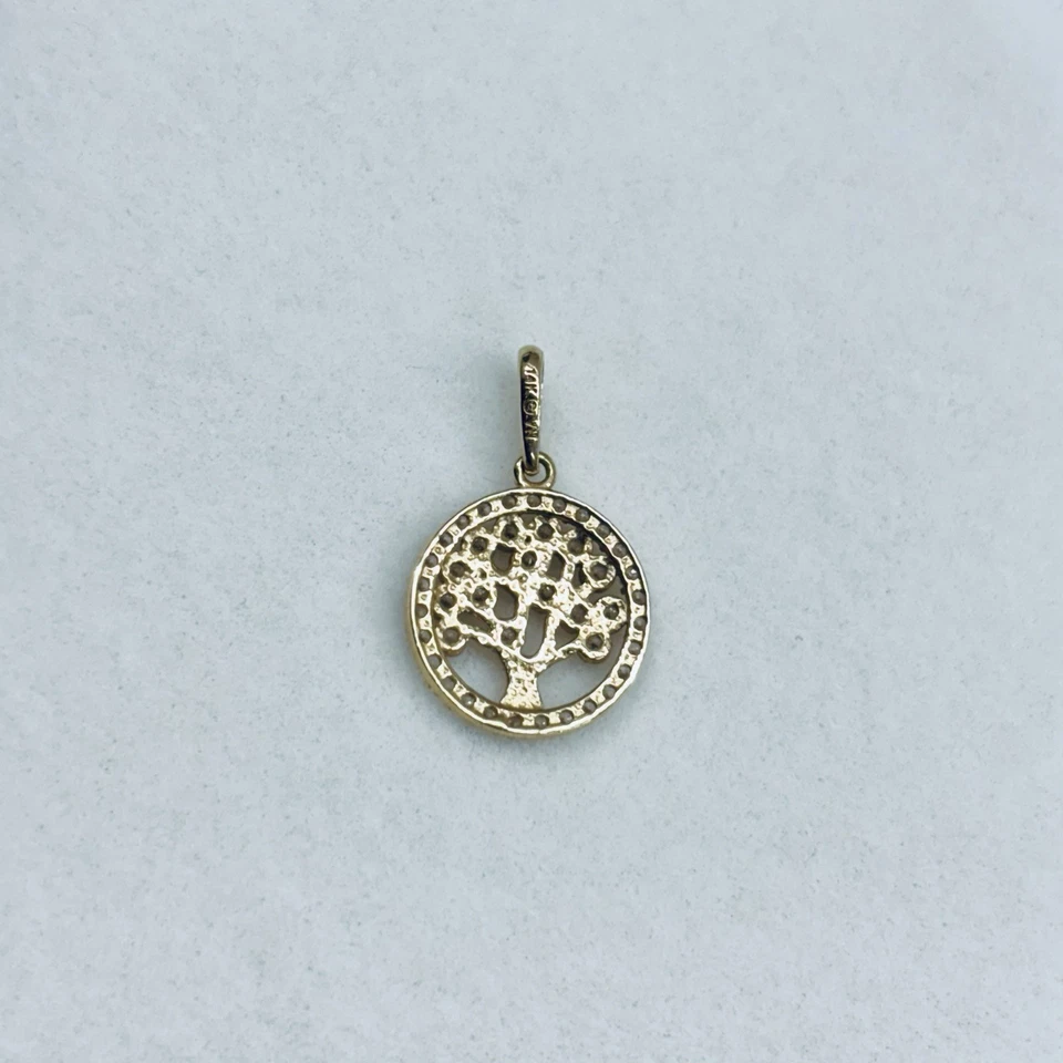 14k Yellow Gold Tree Of Life Family Halo Cluster CZ Pave Round Cut Pendant Charm - Image 2 of 4