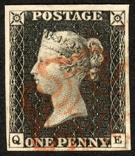 SG2 1840 1d black, plate 3, QE, 4 good margins, pale red Maltese Cross, VF/U