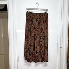 Rixo Georgia 100% Silk Skirt Brown Tiger Print Midi Pleated A Line Size Medium