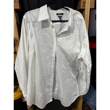 Chaps Mens 2X White No Iron Long Sleeve Button Down Dress Shirt Solid Classic