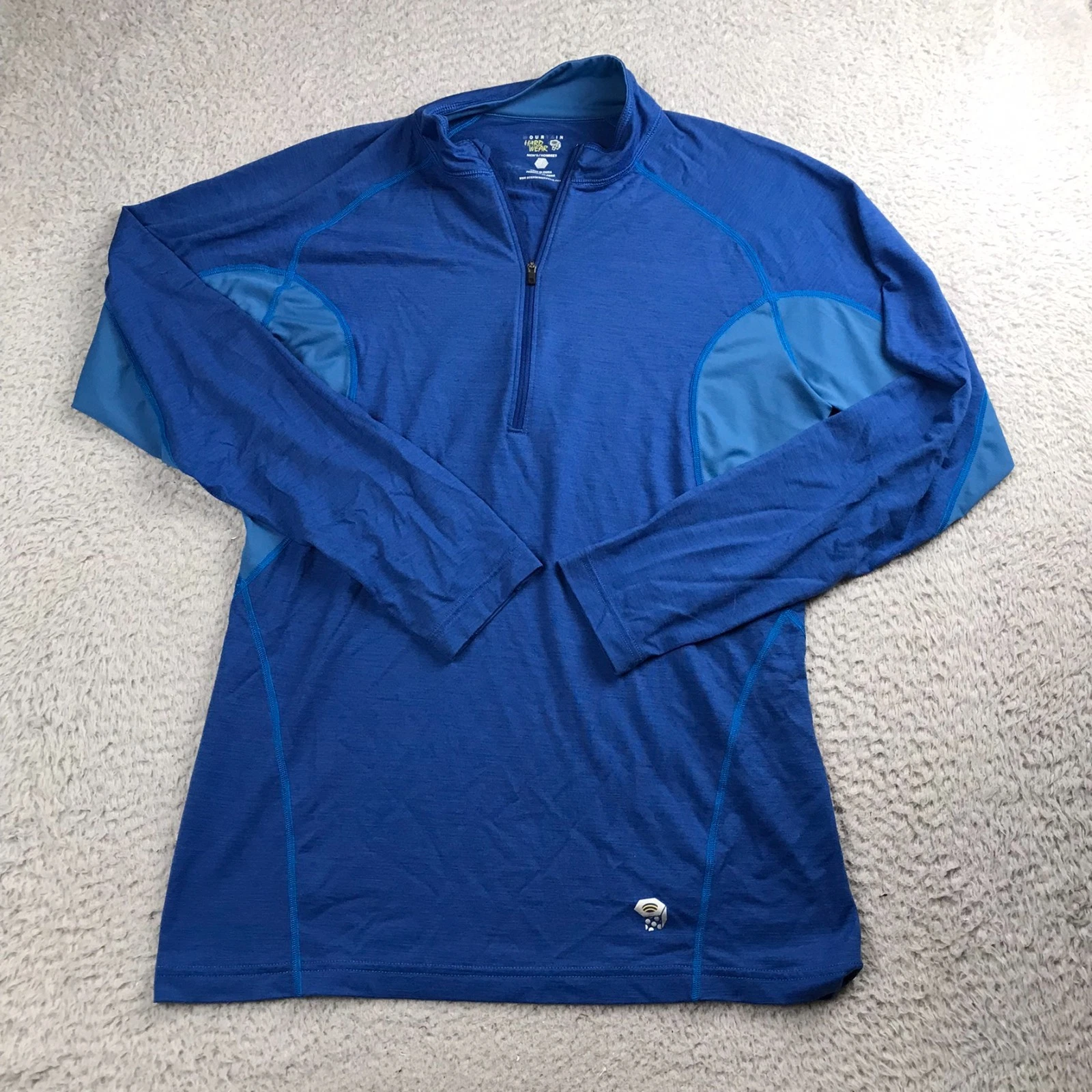 Mountain Hardwear 1/4 Zip Base Layer Pullover Mens L Blue Merino Wool