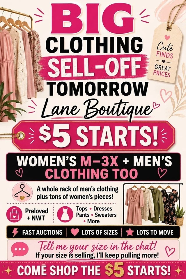 $5 Starts! Women’s & Mens M–3X  Clothing | Big Clothing Sell-Off