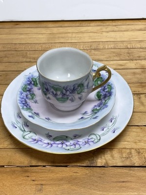 CUP, SAUCER & PLATE - HAND PAINTED FLORAL - BAVARIA/GERMANY - by RHEA CHARLES