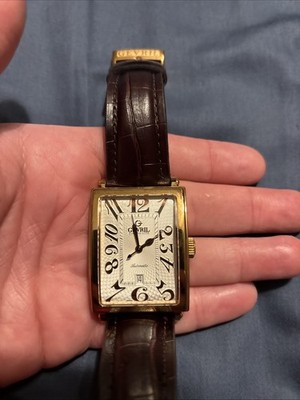 Gevril Avenue of Americas Automatic Watch Gold Case Brown Leather Swiss Made