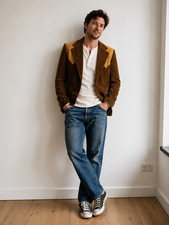 Vintage Western Corduroy Blazer Jacket Suede Yoke Indie Ranchwear 70s 80s