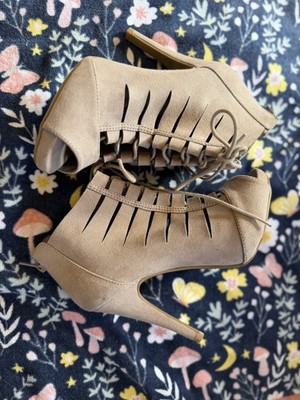 Fergalicious By Fergie Women's Strappy Open Toe Ankle Booties Taupe Size 6.5