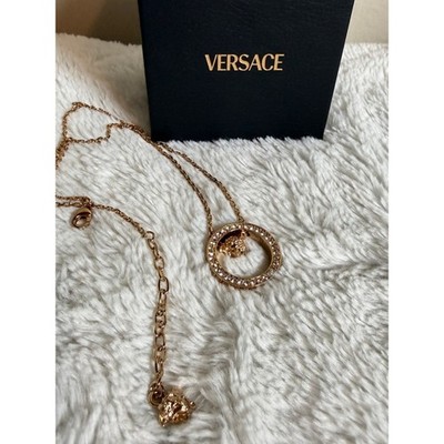 Versace bronze Gold Crystal-Embellished Medusa Circle Necklace