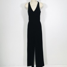 White House Black Market Sz 2 Black Velvet Wide Leg Jumpsuit Fairy Whimsy Goth