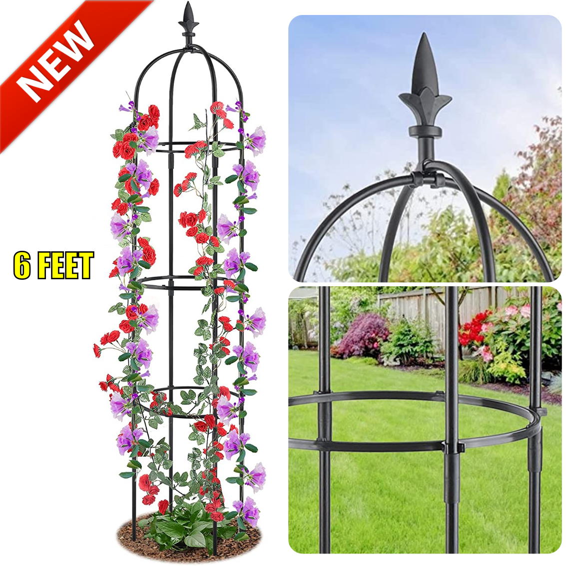 Garden Trellis For Climbing Plants Tower Obelisk 6FT Tall Vines Support  Stand US | eBay