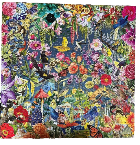 COMPLETE EEBOO PIECE & LOVE GARDEN OF EDEN FLORAL BUTTERFLY BIRDS 500 PUZZLE - Picture 2 of 15