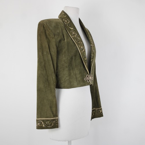 Patricia Wolf Sz S Green Tan Silver Studs Collared Lined Suede Polyester Jacket - 第 6/12 張圖片