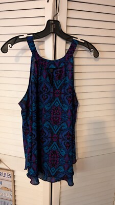 Express Women's Small Sleeveless Top Green Black Red Paisley Design 21'' X 26''