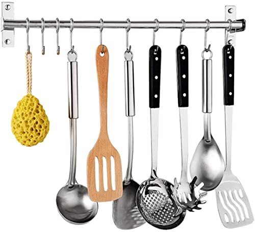 Wall Mount Stainless Steel Kitchen Utensil Rack with 10 Hooks Hanger - Picture 1 of 7