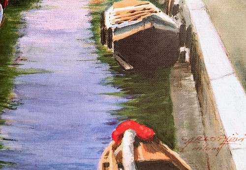 Cuadro barroco enmarcado Venecia barcos puente góndola mural 45x37 pinturas Italia - Imagen 4 de 7