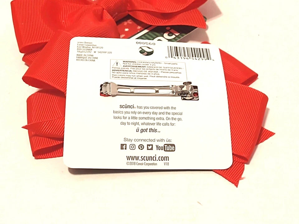 Scunci Barrette Red Bow Hair Clip textured Ribbon lot of 2 NEW - Image 3 of 4