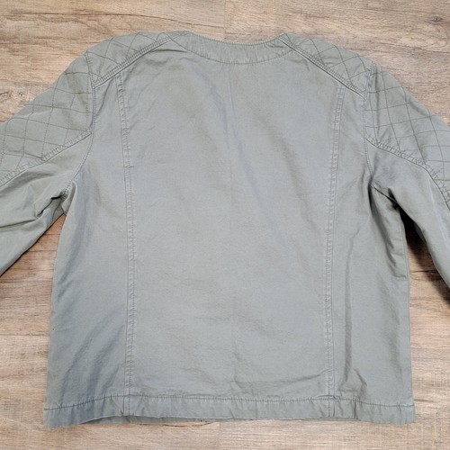 Gap Quilted Moto Jacket Army Green Vintage Flight Utility Asymmetrical Zip Sz 16 - Picture 10 of 12