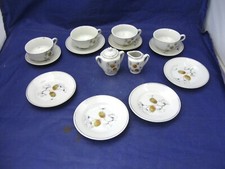 CHILD'S ANTIQUE MINIATURE SET W 4 TEA CUPS, SAUCERS  PLATES  CREAMER  SUGAR