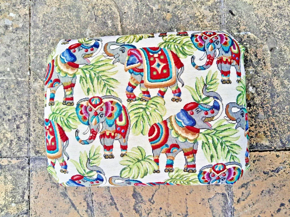 Elephants pattern FOOTSTOOL with decorative studs underdesk home office footrest - Image 4 of 4