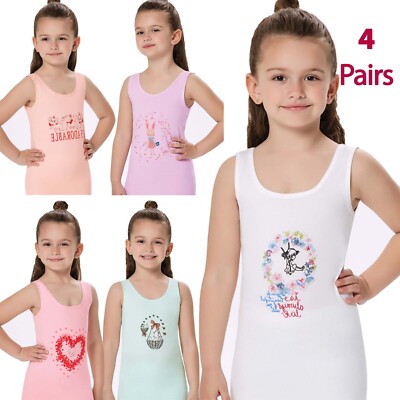 4er Pack MÄDCHEN Unterhemden 100% BAUMWOLLE Kinder Uni Stretchig Singlet Qualität Unterwäsche