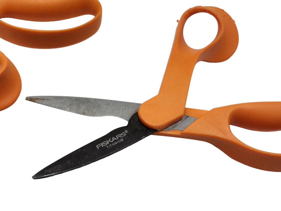 LOT of 3 Fiskars Scissors Pinking Shears Titanium Orange Handle Zig Zag Cut 9"+ - Image 2 of 4