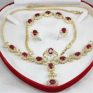 Authentic 18K Gold Plated Necklace Bracelet Earrings Ring Green Jade Agate Jewelry Set 4pc