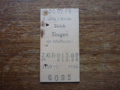 SCHWEIZ 1985 Zugticket Zürich-Singen GEBRAUCHT - siehe Fotos - ROSTSPUREN