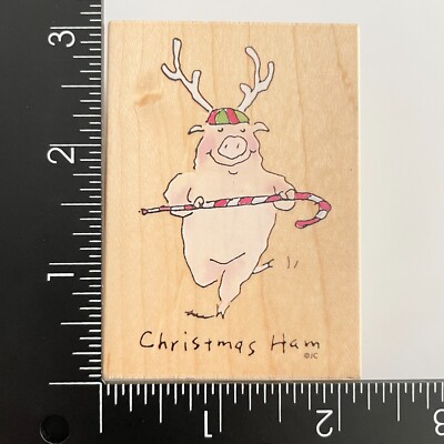 All Night Media Christmas Ham Pig Dancing Candy Cane 367H Rubber Stamp