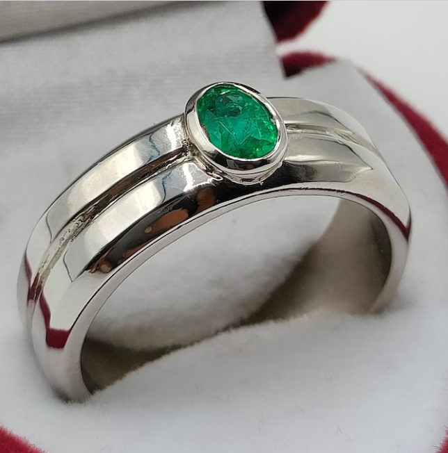 Natural Zambian Emerald Stone Original Rare Emerald Ring Sterling Silver 925 - Main Image
