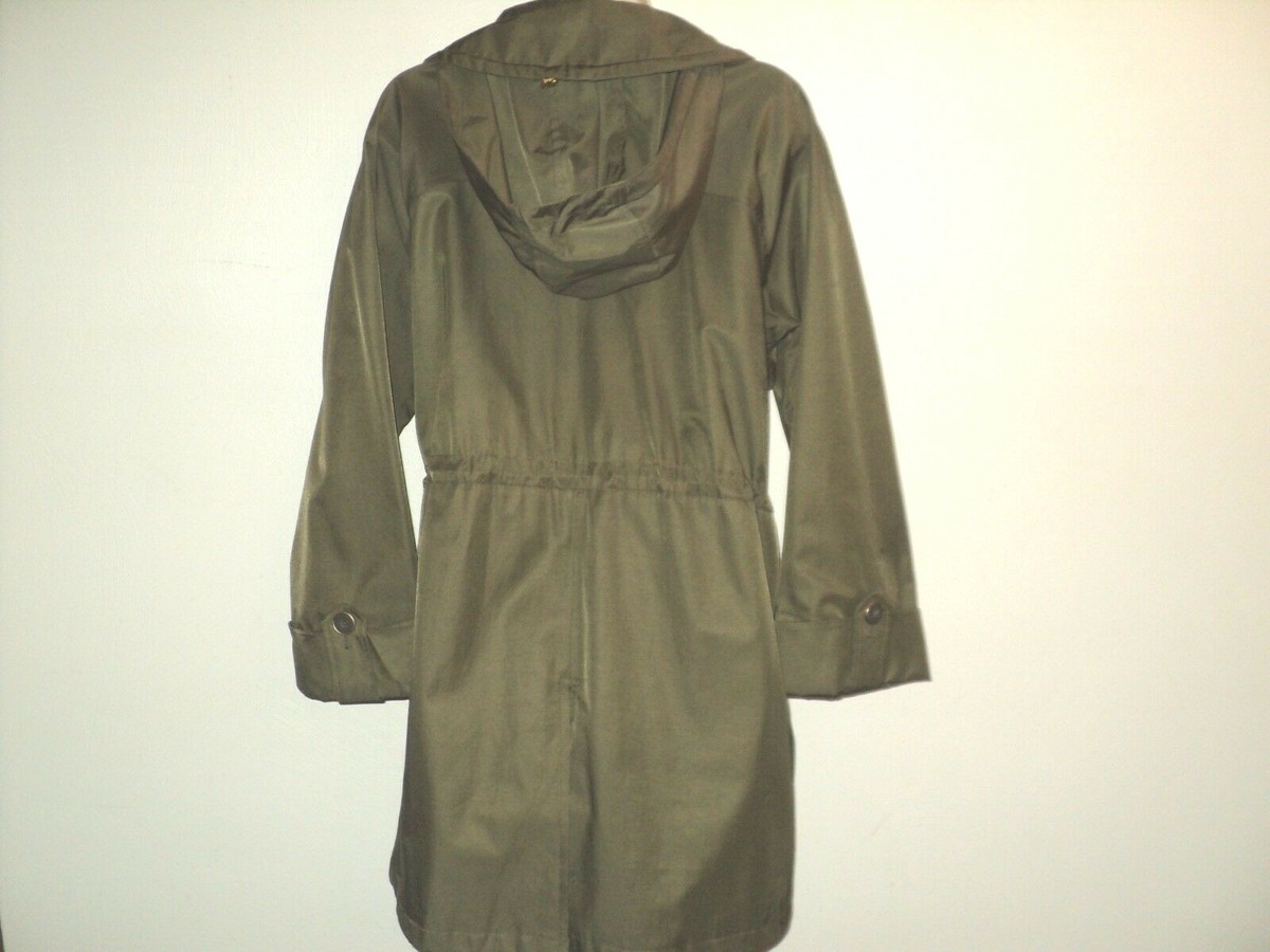 Hilary Radley Trench Coat Size M Brown Hooded Knee Length Leopard - Main Image