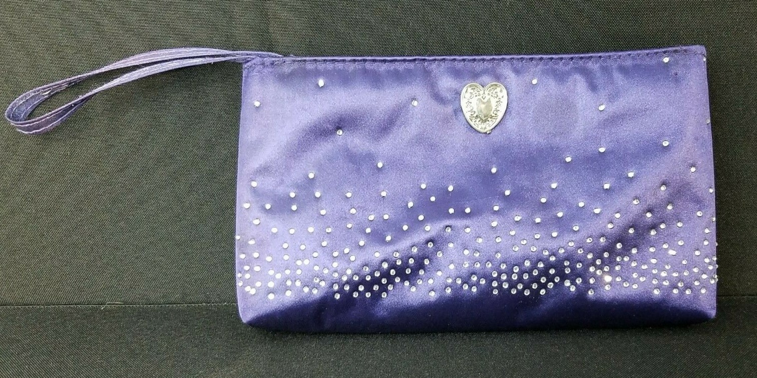Satin Navy Clutch Bag with Diamond Studs and Zipper Handle B6-427-image