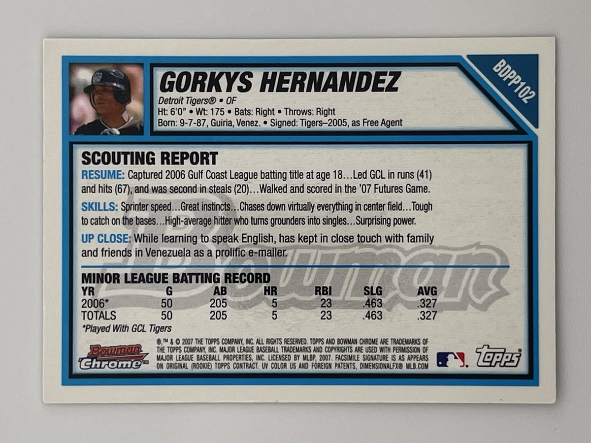 richard nunez pokemon card theft Gorkys Hernandez 2007 Bowman Draft Chrome Prospects #BDPP102 Detroit Tigers
