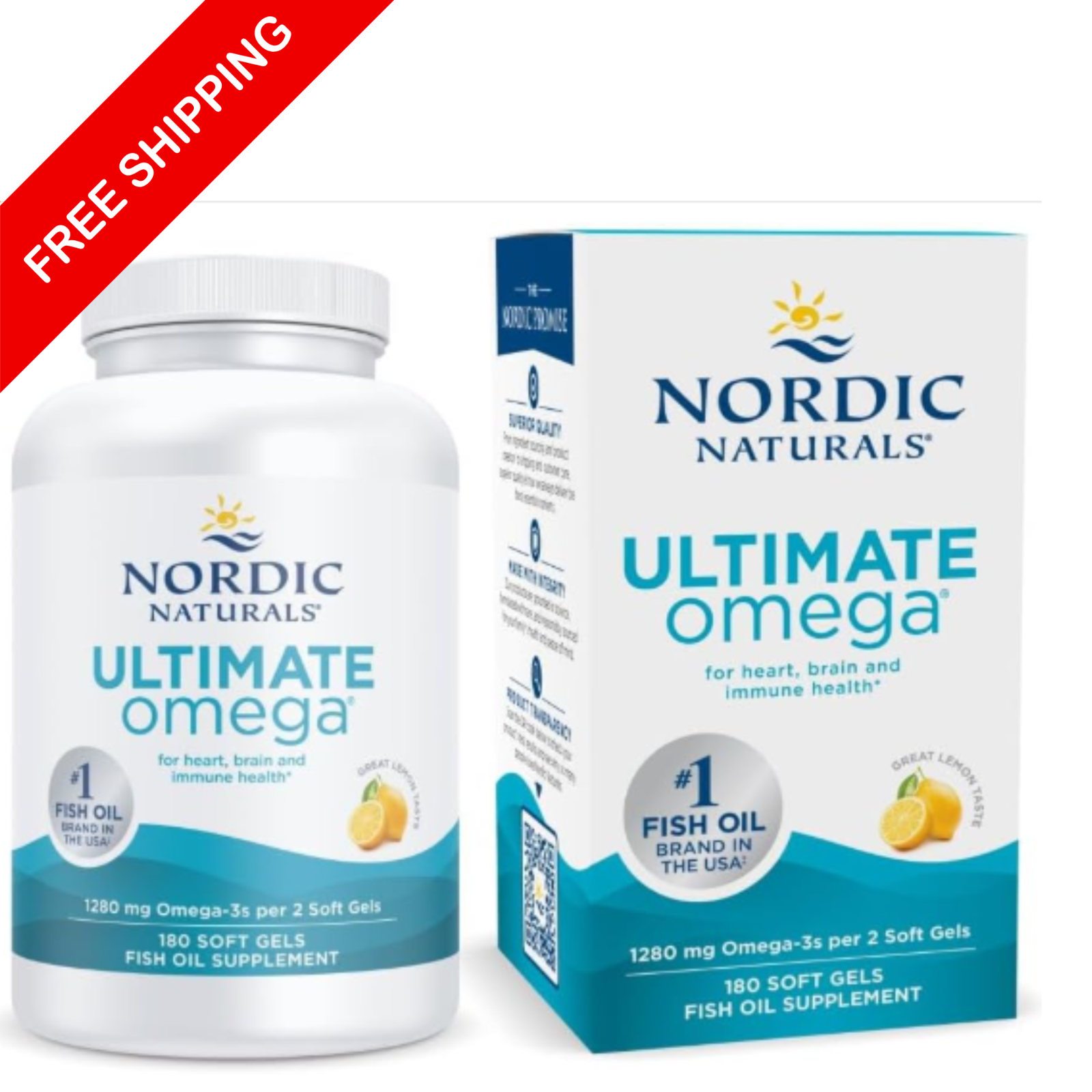 Nordic Naturals Ultimate Omega 1280 mg - 180 Lemon Softgels - EPA & DHA - Brain