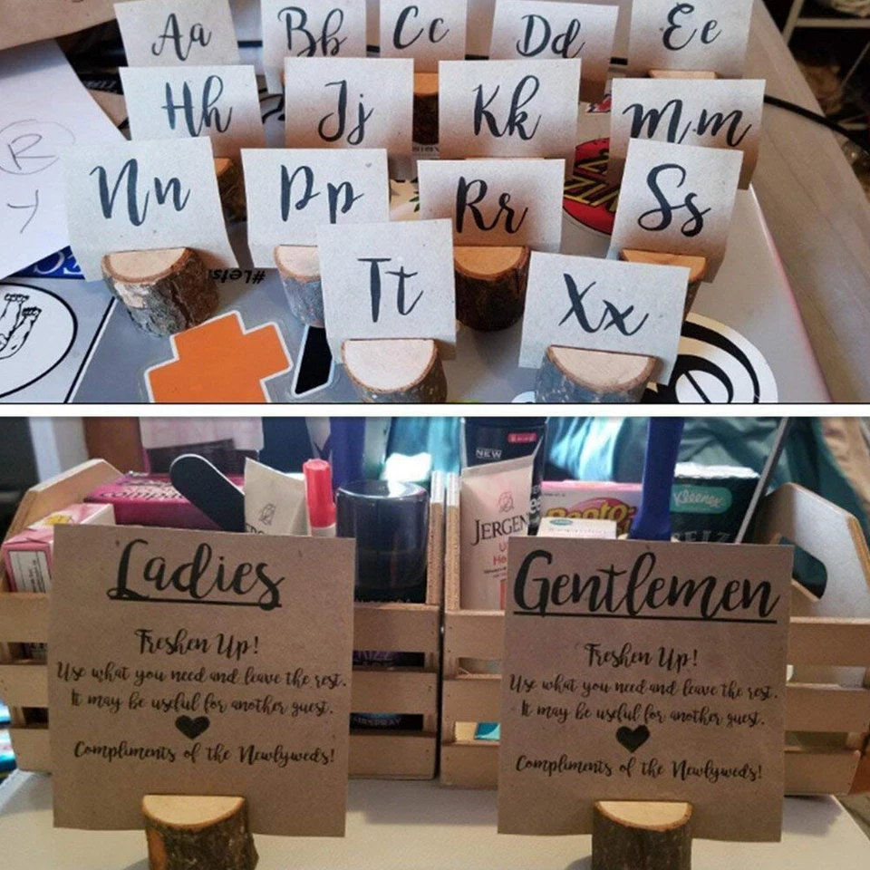 20/100 Wooden Table Card Holder Stand Number Place Name Menu Wedding Party Decor - Image 3 of 4