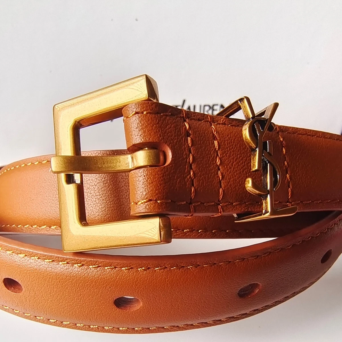 Yves Saint Laurent YSL Women Authentic Brown Belt Leather Gold
