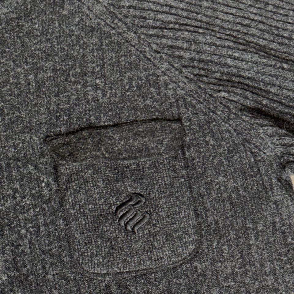 Suéter masculino Rocawear tamanho XL cinza pescoço falso logotipo com nervuras bolso 100% lã de cordeiro - Imagem 2 de 4