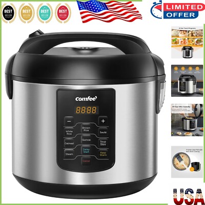 Digital Rice Cooker with 8 Programs - 5.2 QT Non-Stick and Stainless Steel