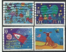 U.S. A. Stamps: 2000  Children's Stamp Design Contest SC 3414-7  (4)  Used