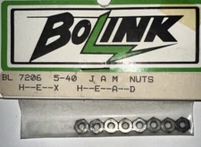 Bolink 5-40 JAM Nuts  Hex Head (8) New Vintage RC Car #7206 Chamfered