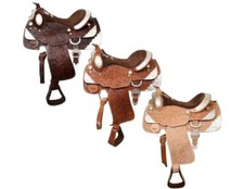 SHOW SADDLE with Lots of SILVER Fully Tooled Leather 16" Suede Leather Seat SQHB