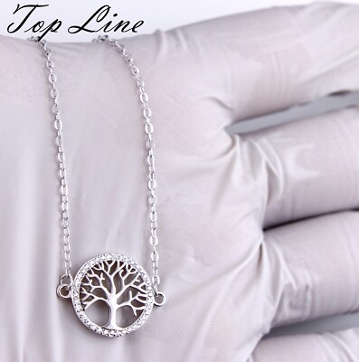 Fashion Women Girl 925 Sterling Silver CZ Tree of Life Hand Bracelet 6. ...