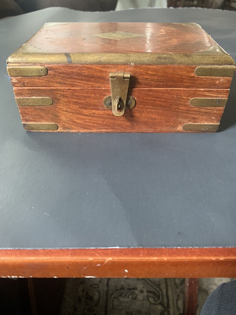Vintage Wood Box Brass Trim Keepsake Box | eBay