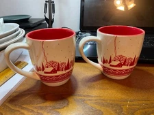 Harry & David Holiday Christmas Mug Red & White Winter Snow Village (set of two)
