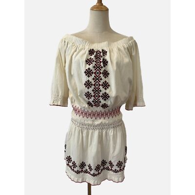 Tularosa Marietta Embroidered Tunic Mini XS Off Shoulder Tribal Peasant Boho 