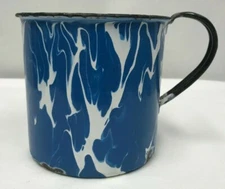 Vintage Blue and White Swirl Columbian Graniteware Farmers Mug Cup Old Original